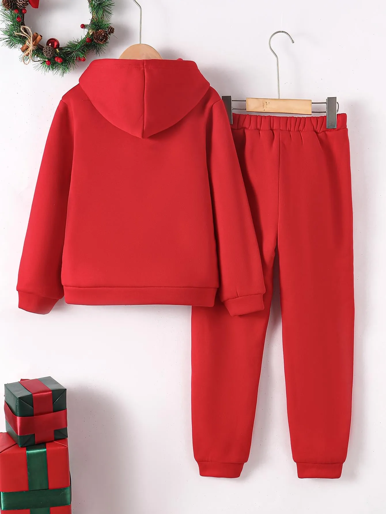 7-15Y Kid Boys 2Pcs's Happy New Year Outfits Casual Hoodies Long Sleeve Pullover Sweatshirt & Pants Joggers Clothing Set Red  Catpapa 462311023