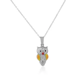 925 Sterling Silver 3D Colorful Owl Pendant Necklace