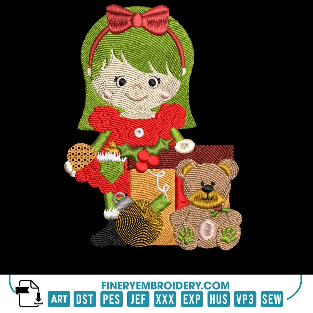 Adorable Christmas Girl Embroidery Design Pack