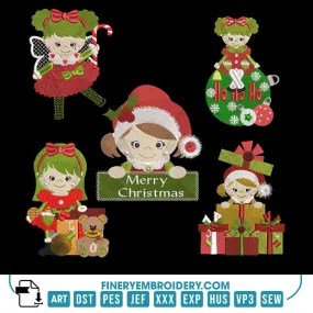 Adorable Christmas Girl Embroidery Design Pack