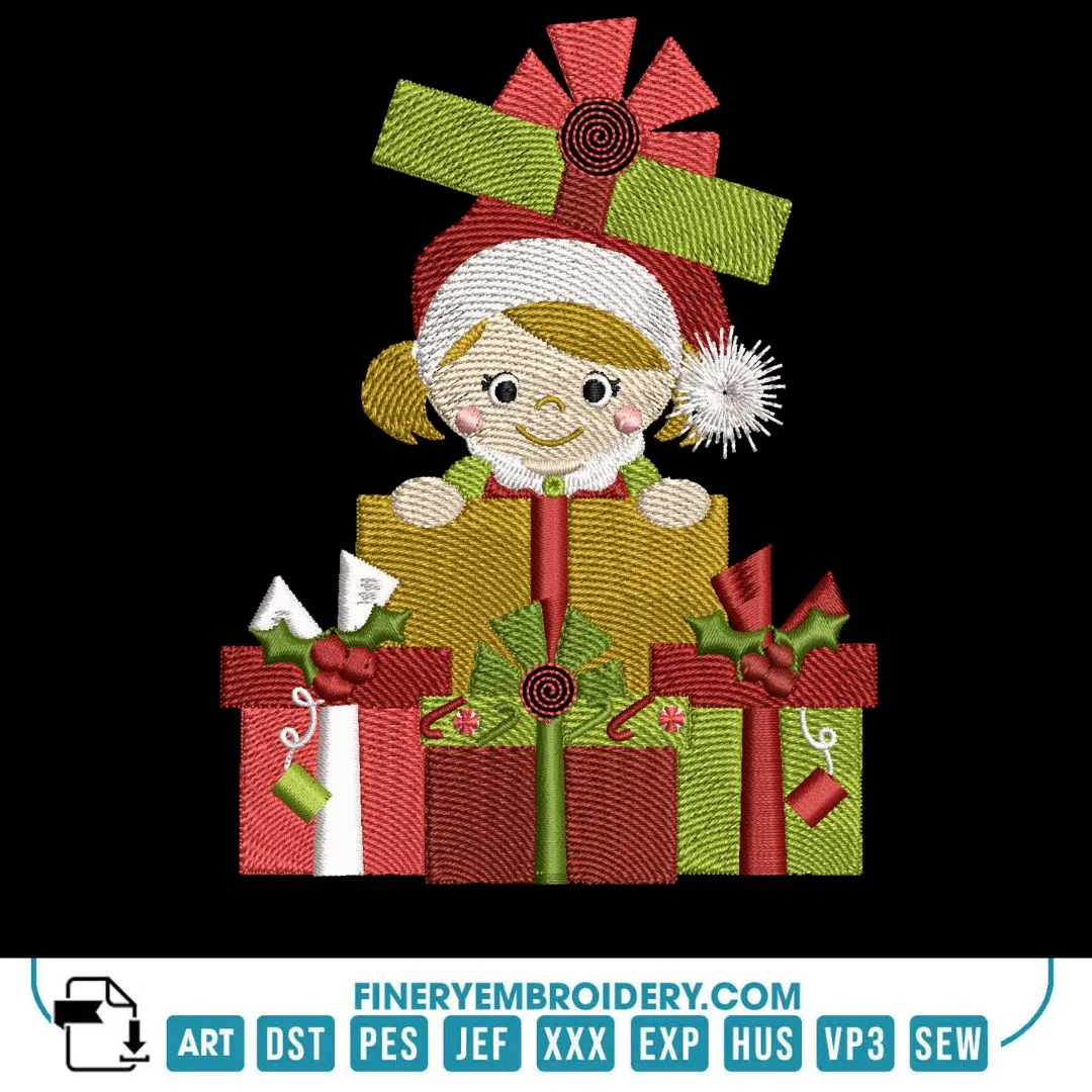 Adorable Christmas Girl Embroidery Design Pack