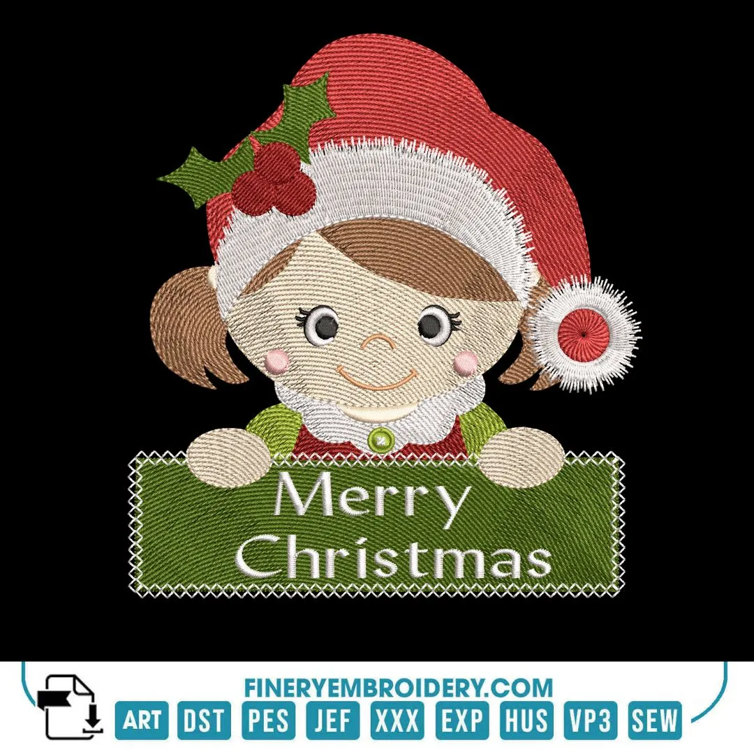 Adorable Christmas Girl Embroidery Design Pack