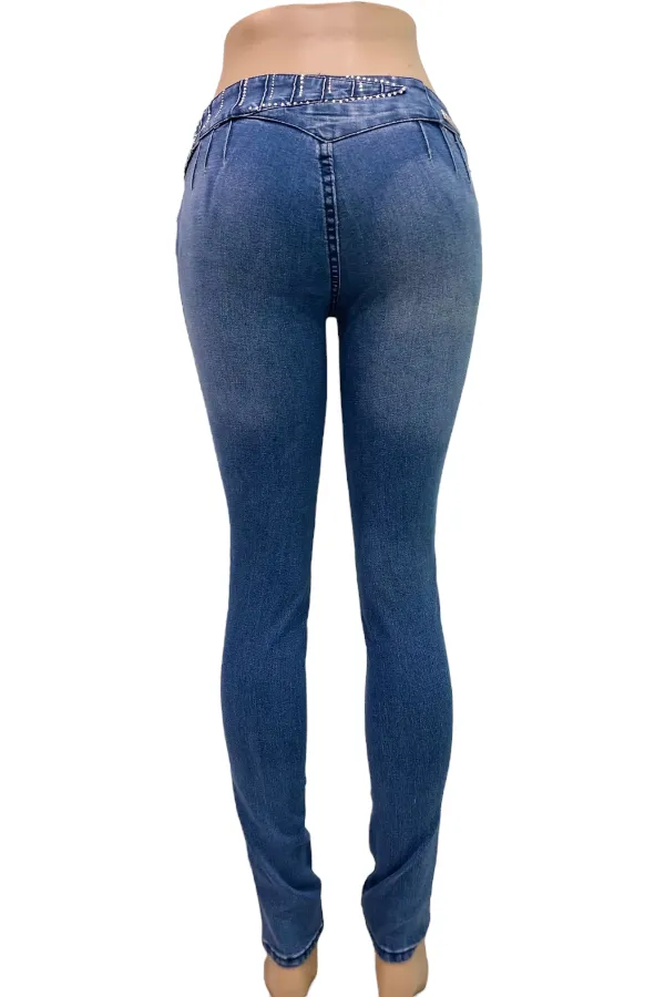 Ankle Cut Outs, No Back Pockets, Bling Jeans