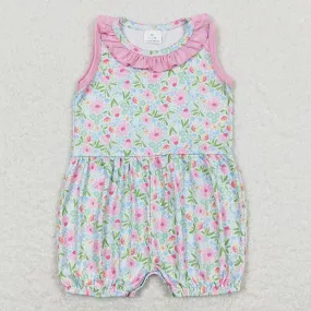 Baby Girls Romper Pink Flowers Ruffle Sleeveless Rompers SR1262