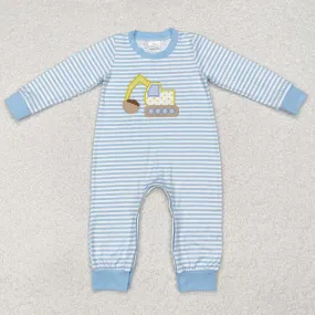 Baby Infant Boys Rompers Blue Stripes Digger Construction Rompers LR1617