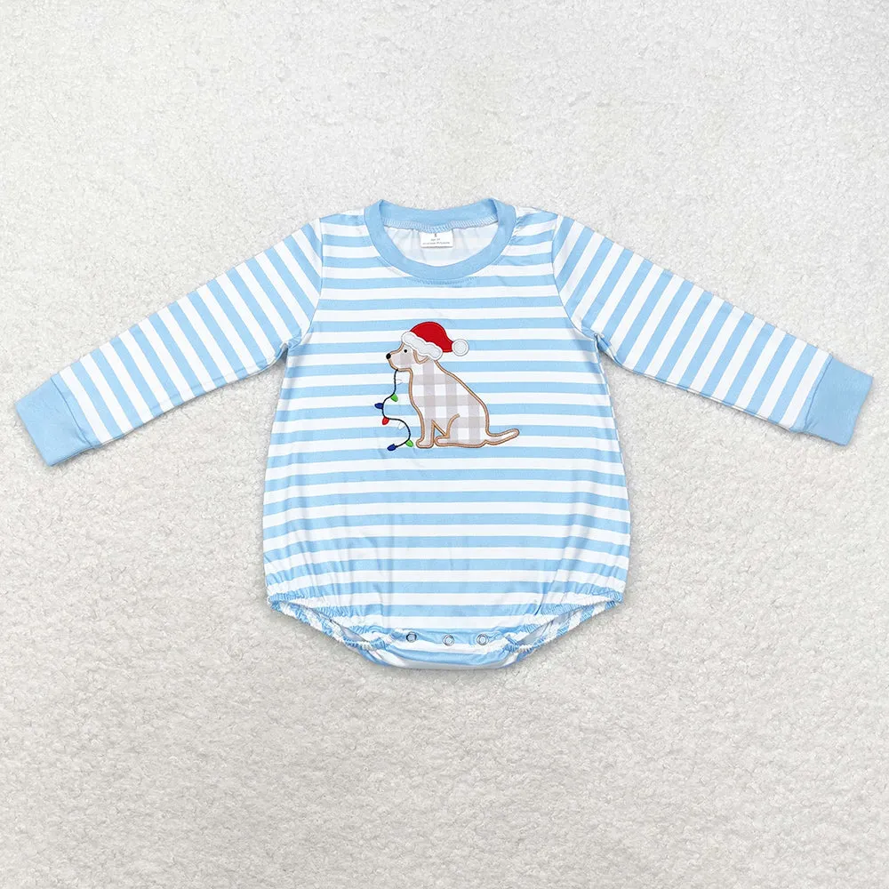 Baby Infant Girls Rompers Christmas Stripes Dog Long Sleeve Sibling Rompers LR1306