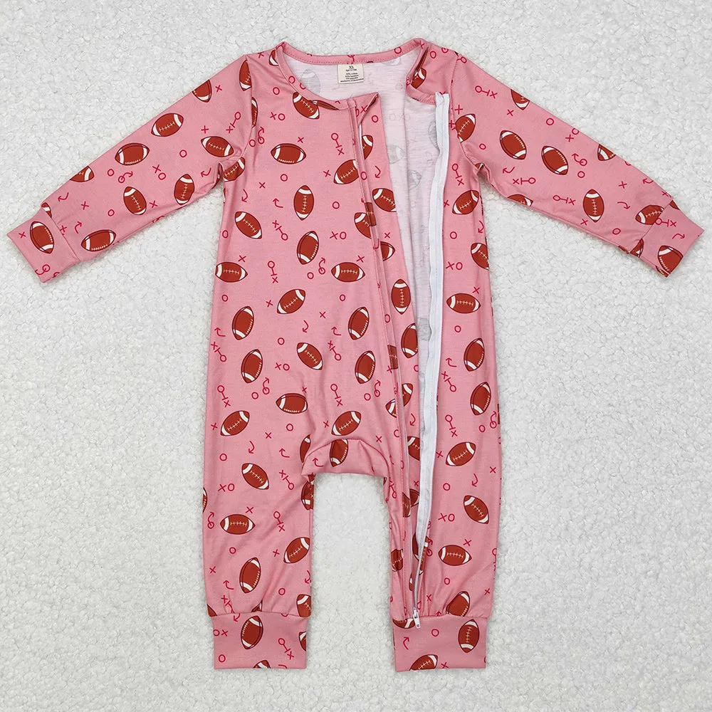 Baby Infant Girls Rompers Football Pink Bamboo Zip Rompers LR1988
