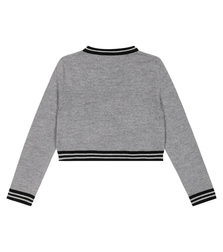 Balmain Logo Knitted Wool Sweater, Gray