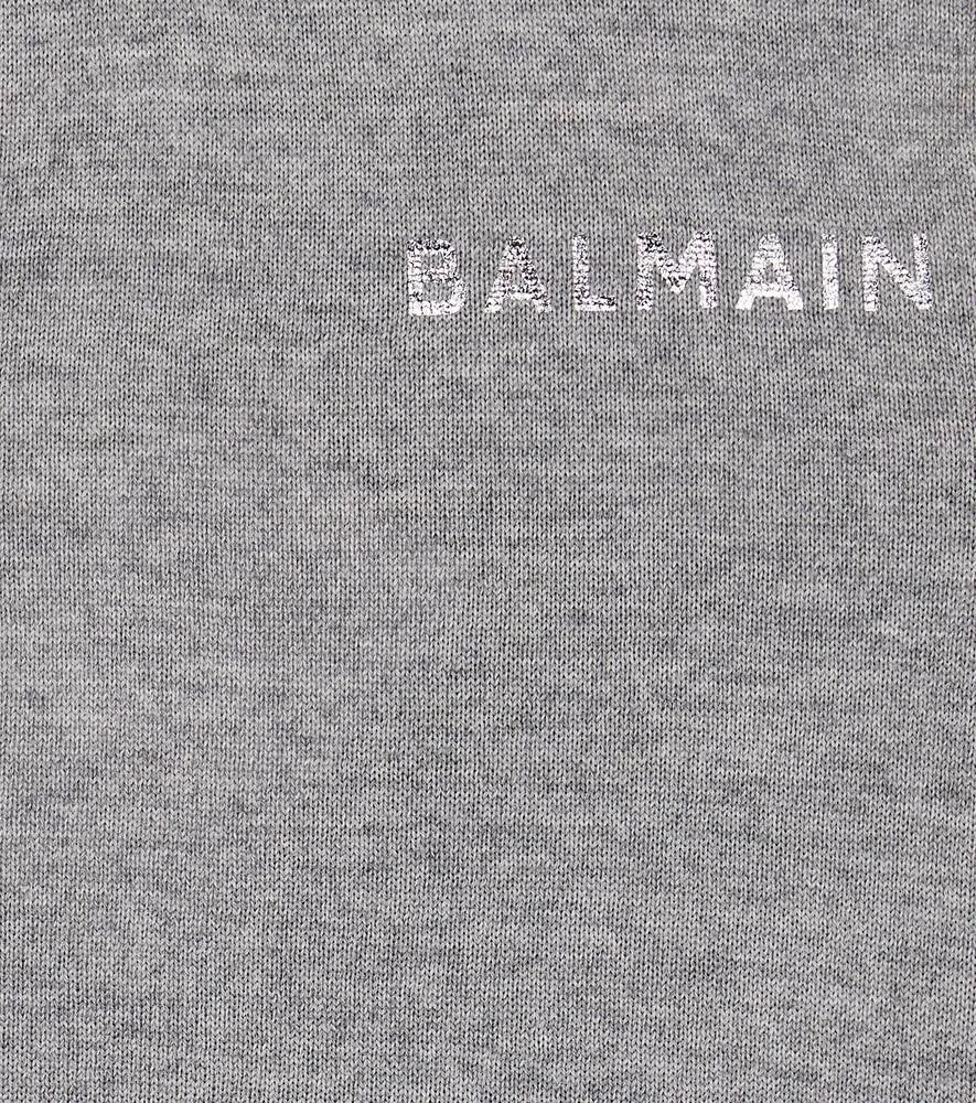 Balmain Logo Knitted Wool Sweater, Gray