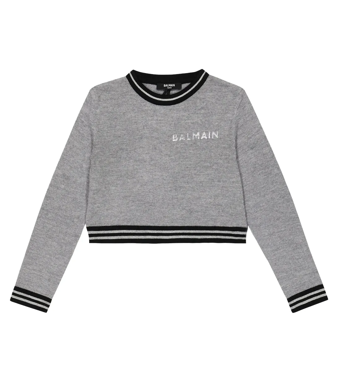 Balmain Logo Knitted Wool Sweater, Gray
