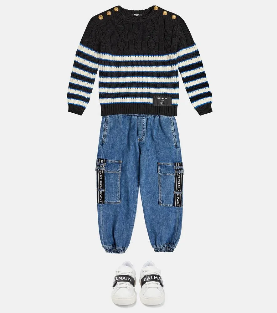 Balmain Striped Wool Sweater, Black