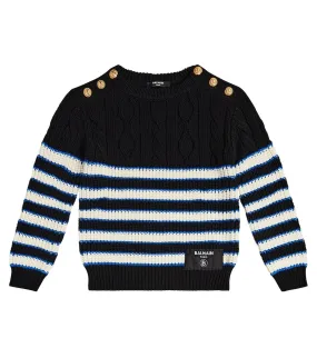 Balmain Striped Wool Sweater, Black