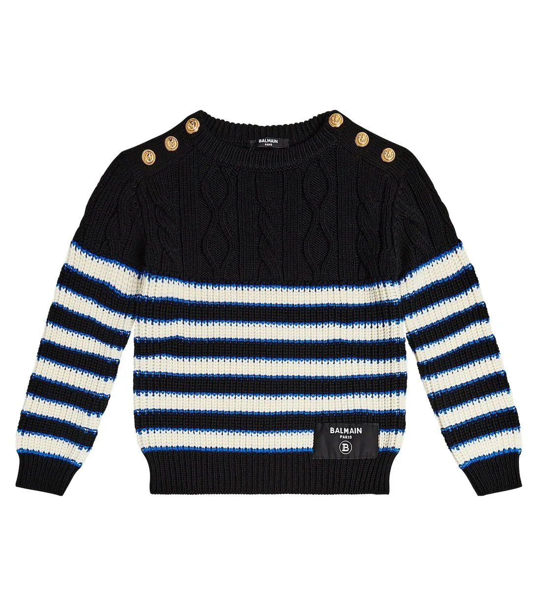 Balmain Striped Wool Sweater, Black