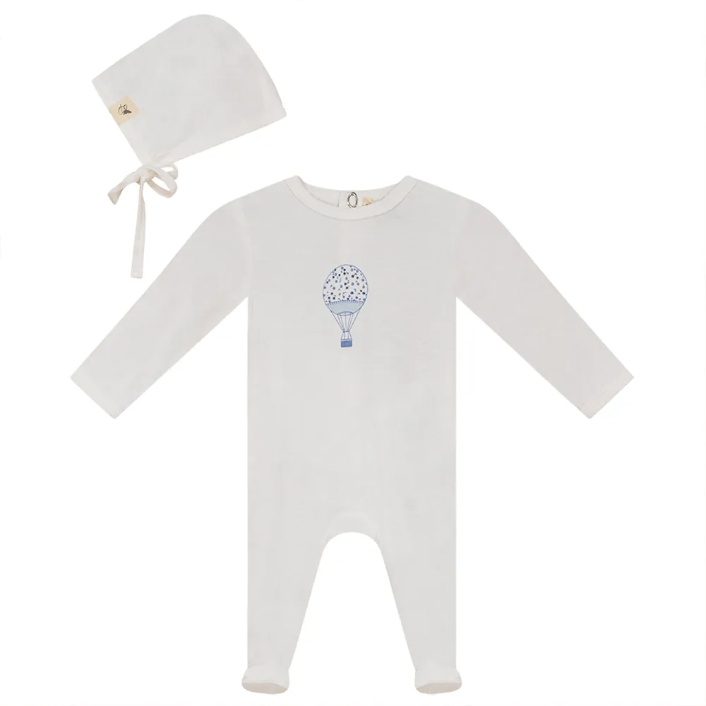 Bebe Bella Blue Hot Air Balloon Footie   Bonnet