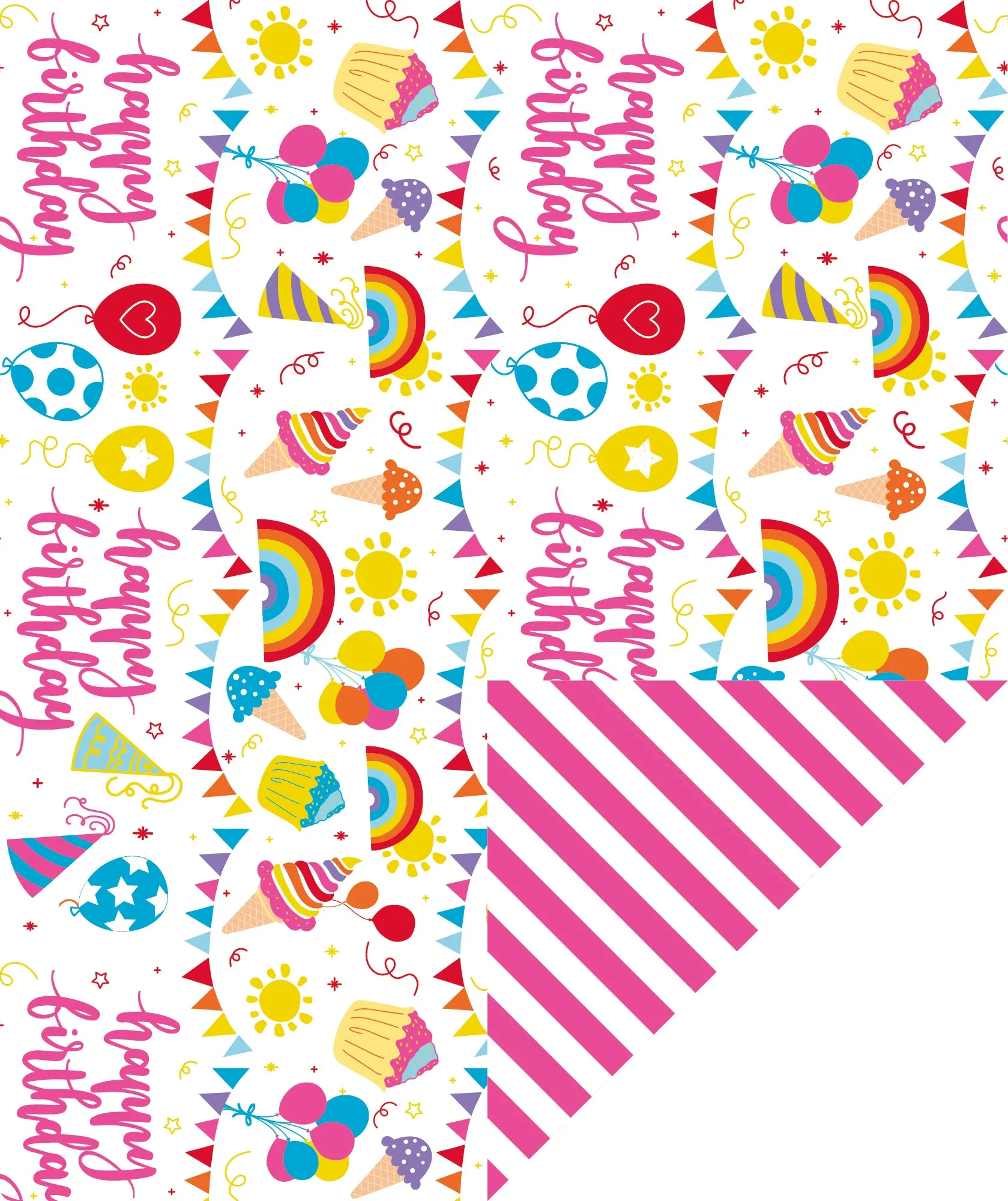 Birthday Party Wrapping Paper with Hot Pink Stripe on Reverse