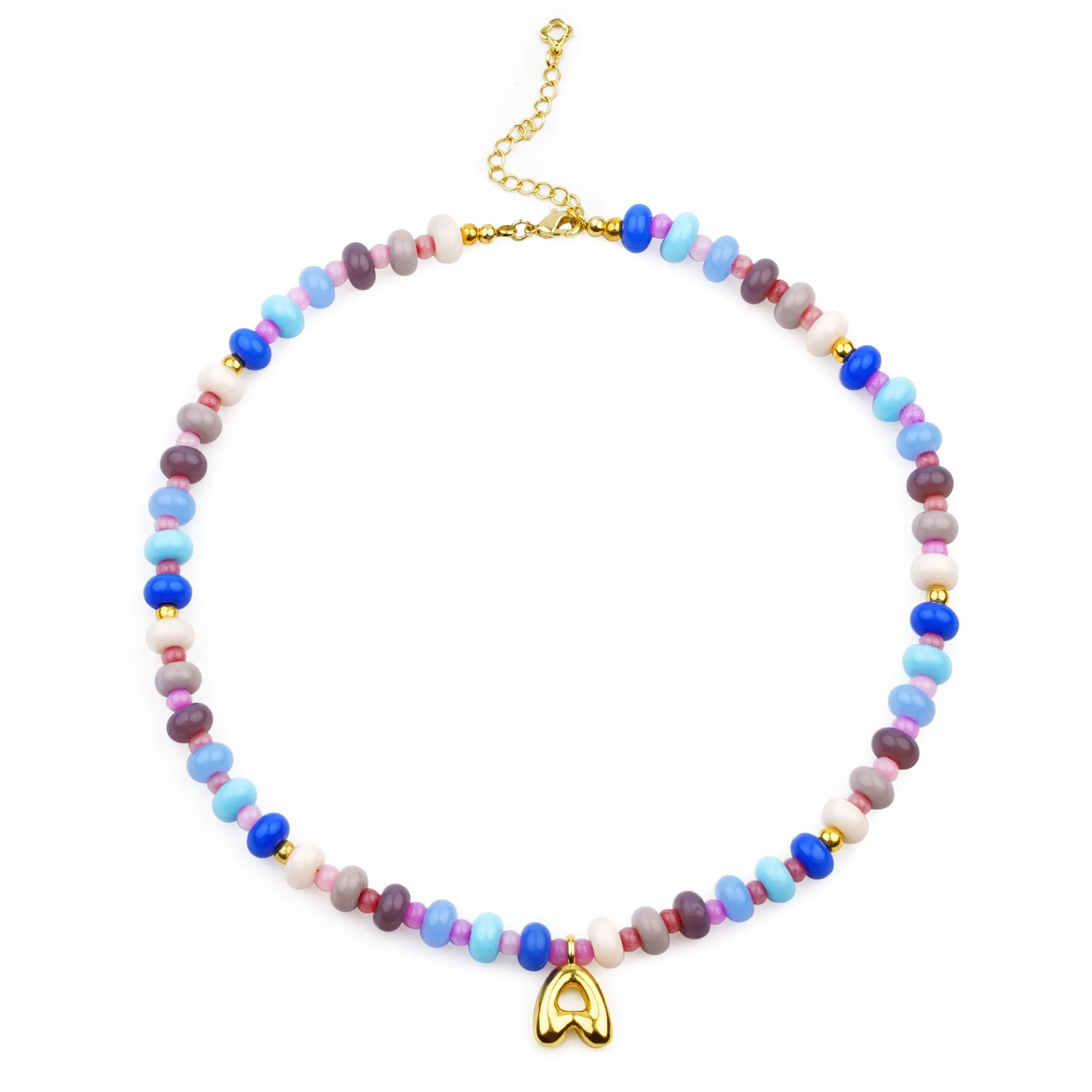 Blue-Purple Girls Personalized Puffy Letter Pendant Necklace