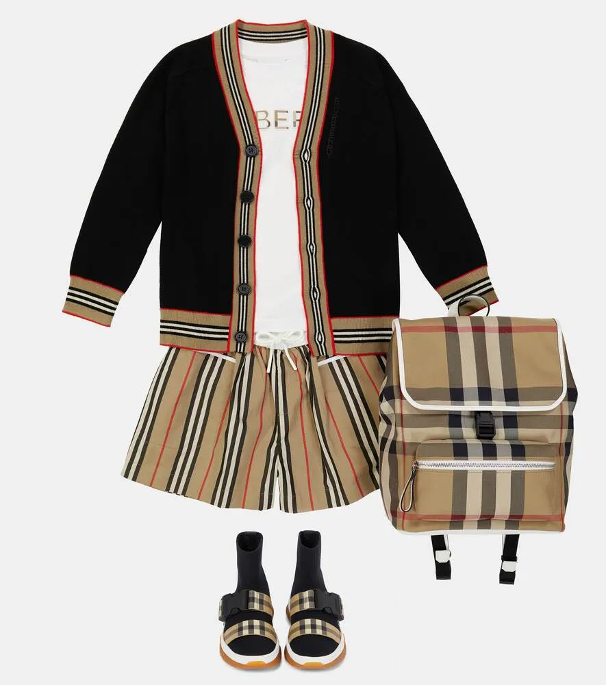 Burberry Icon Stripe Wool Cardigan, Black