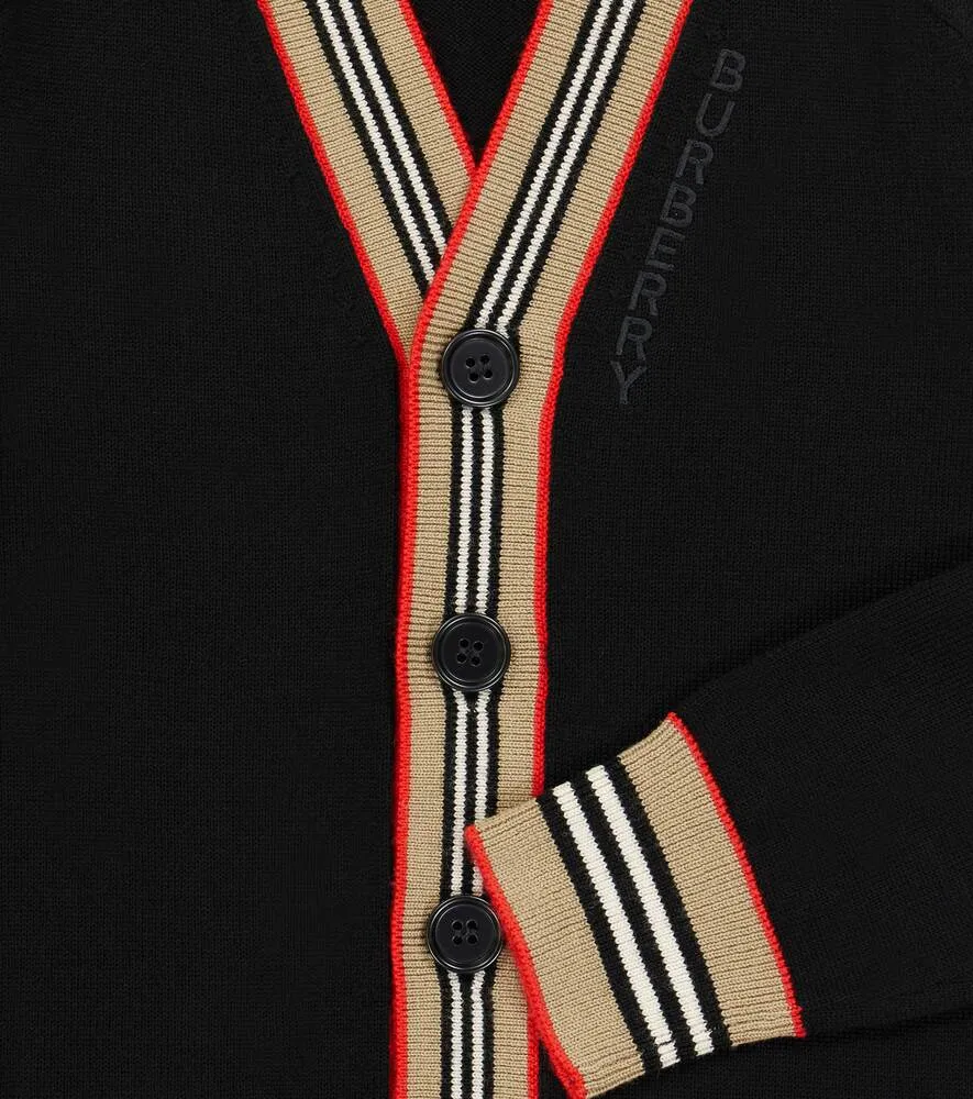 Burberry Icon Stripe Wool Cardigan, Black