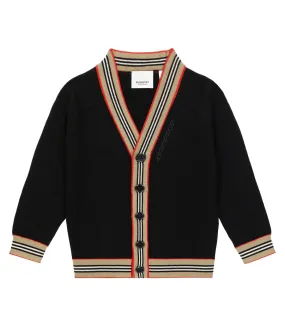 Burberry Icon Stripe Wool Cardigan, Black