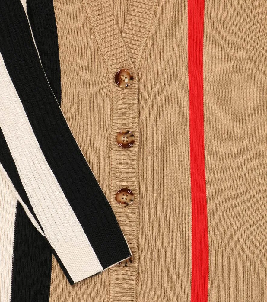 Burberry Icon Stripe Wool Cardigan, Brown