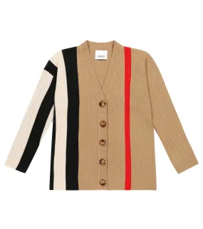 Burberry Icon Stripe Wool Cardigan, Brown