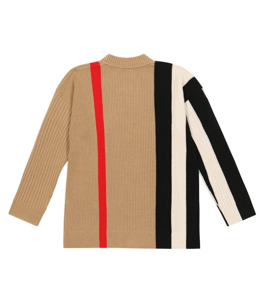 Burberry Icon Stripe Wool Cardigan, Brown