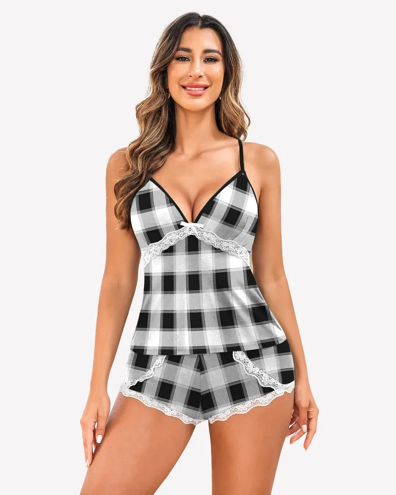 Cami Set Lace Trim Short Pjs Sets with Shorts