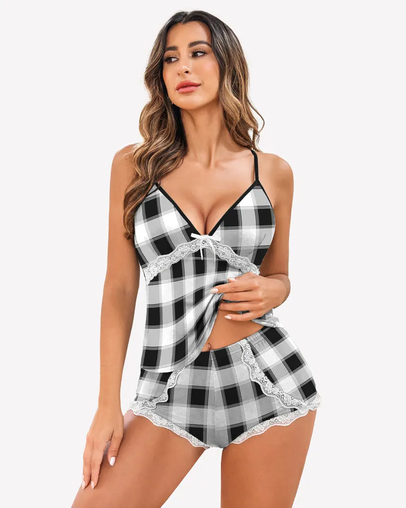 Cami Set Lace Trim Short Pjs Sets with Shorts