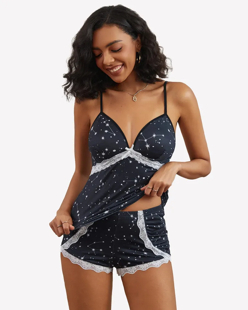 Cami Set Lace Trim Short Pjs Sets with Shorts