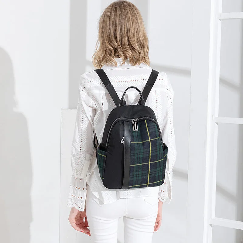 Checkered Backpack Large Capacity Oxford Schoolbag Girls Bookbag