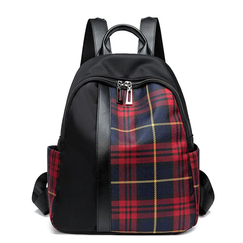 Checkered Backpack Large Capacity Oxford Schoolbag Girls Bookbag