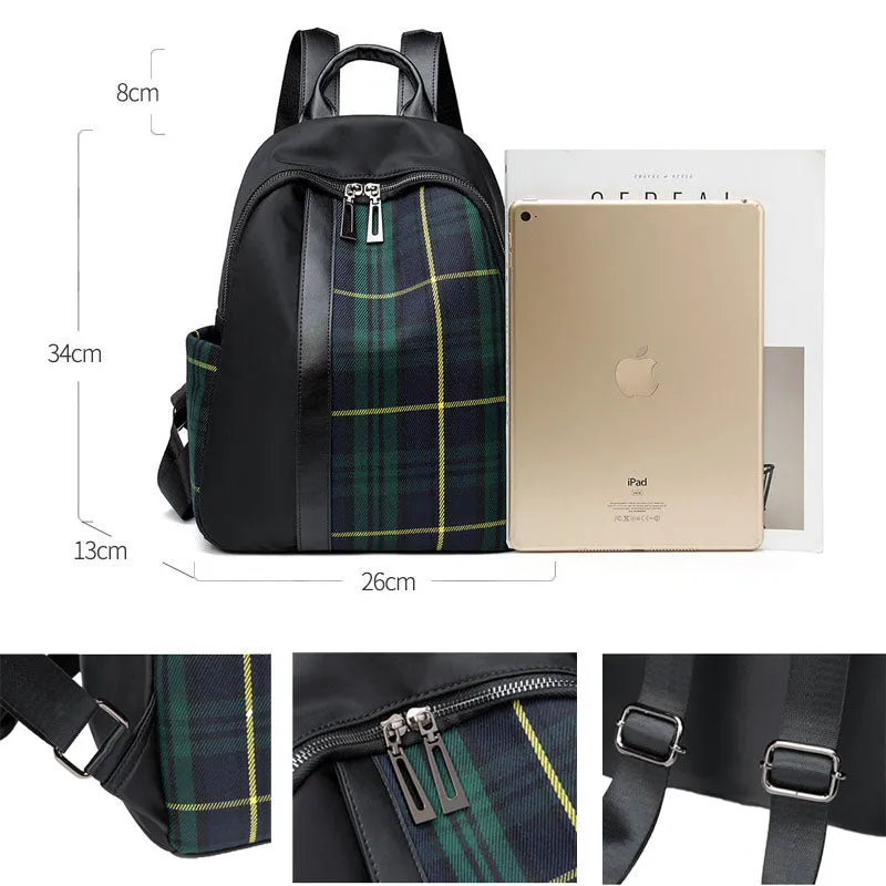 Checkered Backpack Large Capacity Oxford Schoolbag Girls Bookbag