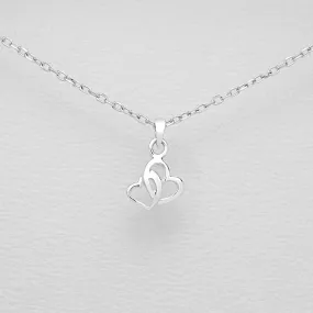 Children's Sterling Silver Double Heart Pendant .