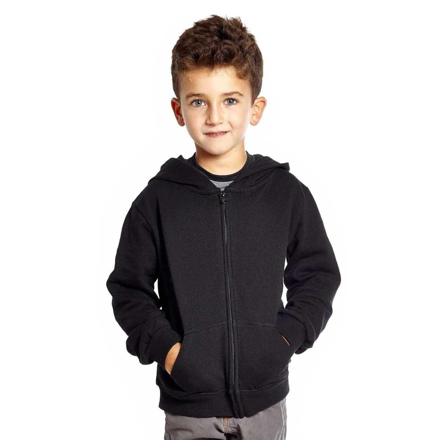 Children's sweatshirt with zipper hood Leveret, cotton, neutral Leveret solid color, black