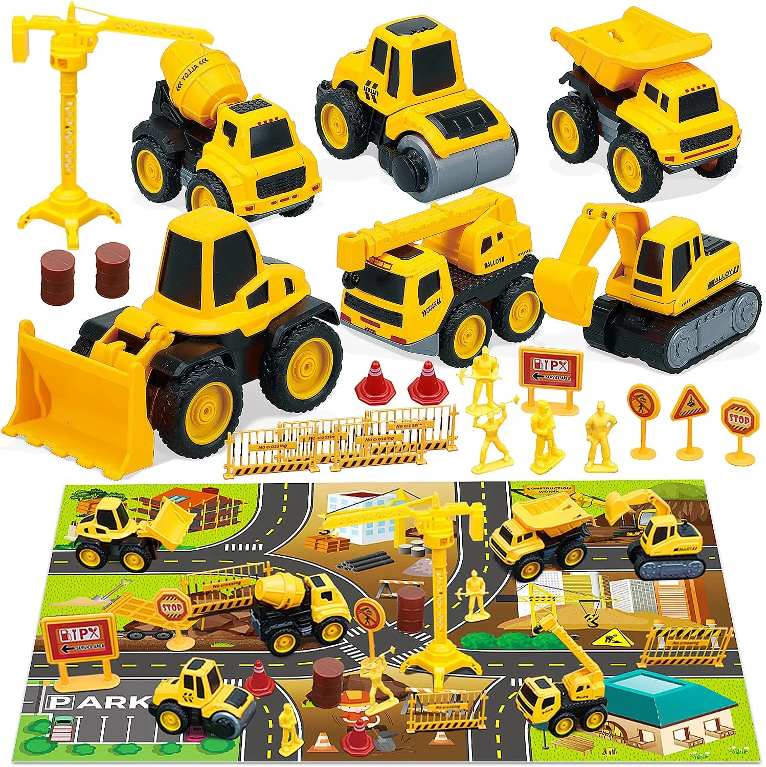 Construction Vehicles Truck Sandbox Toy Set with Play Car Mat