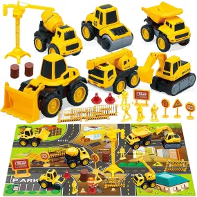 Construction Vehicles Truck Sandbox Toy Set with Play Car Mat