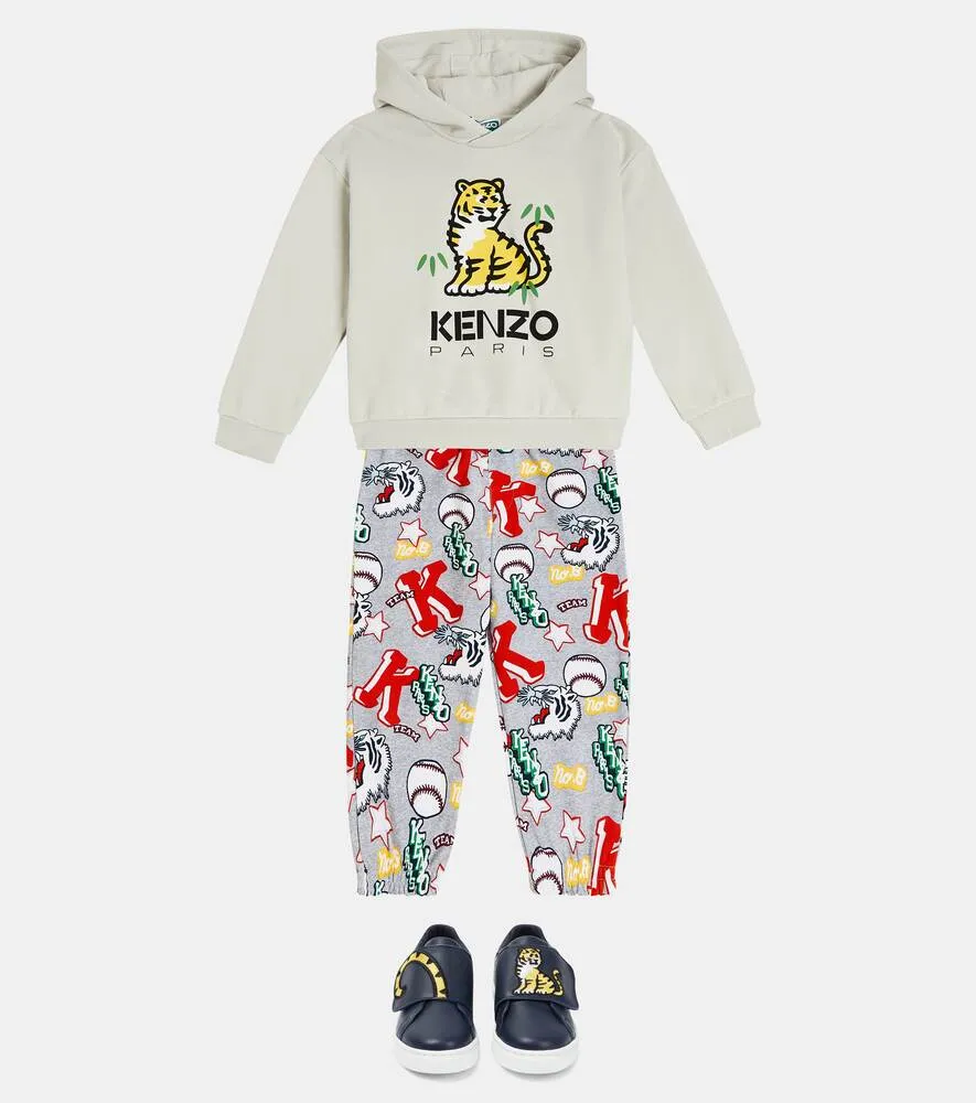 Cotton hoodie with Kenzo print, gray