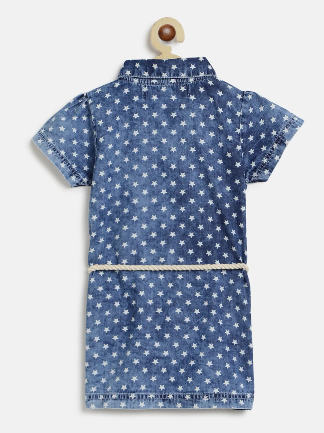 Girls Blue Printed Denim Top