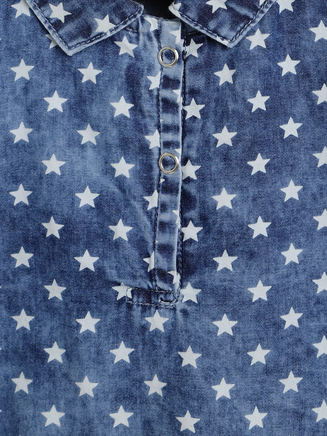 Girls Blue Printed Denim Top