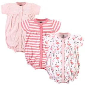 Hudson Baby Cotton Rompers, Coral Flamingo