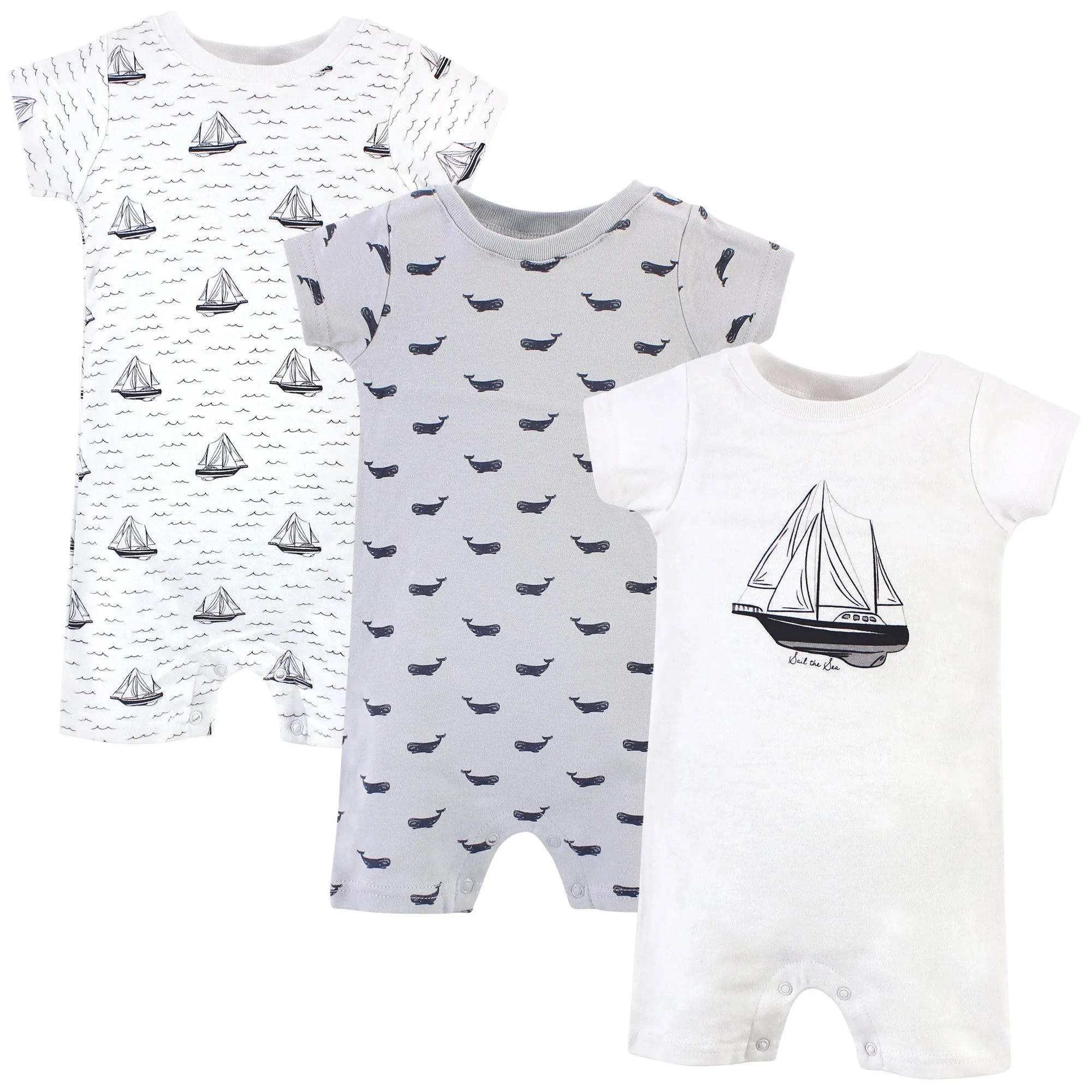 Hudson Baby Cotton Rompers, Sail The Sea