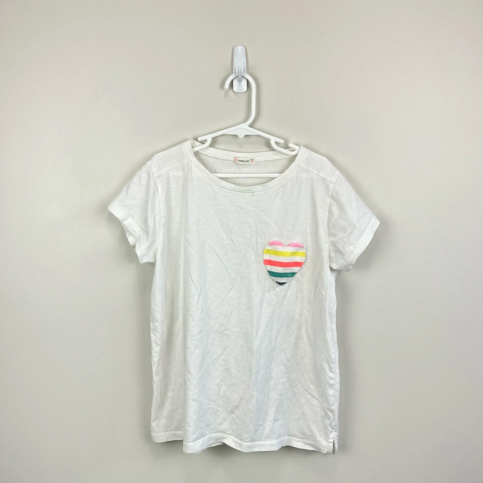 J. Crew Girls White Rainbow Heart Pocket T-Shirt 12