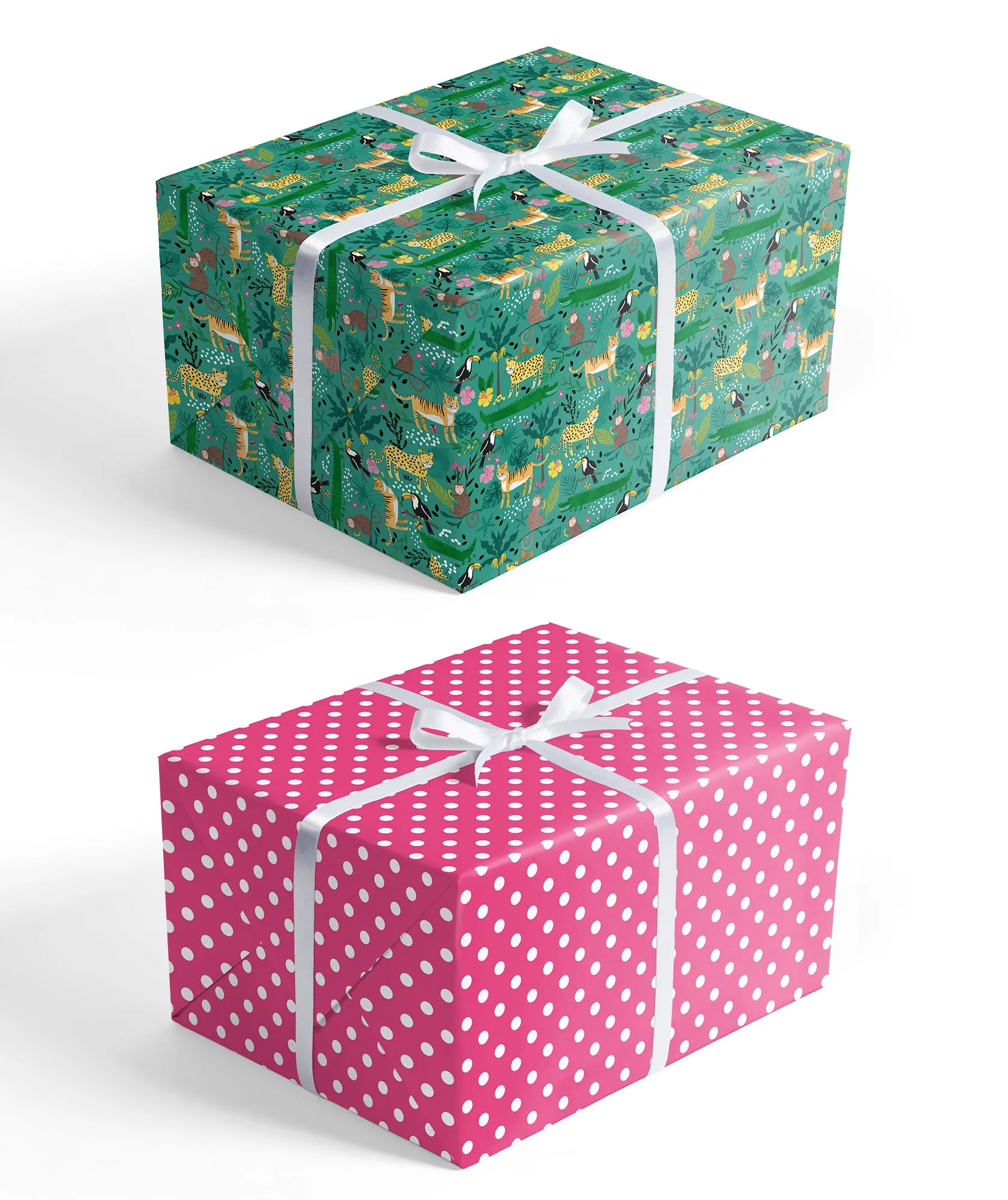 Jungle Kids' Birthday Wrapping Paper with Hot Pink Polka Dot on Reverse