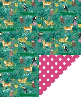 Jungle Kids' Birthday Wrapping Paper with Hot Pink Polka Dot on Reverse