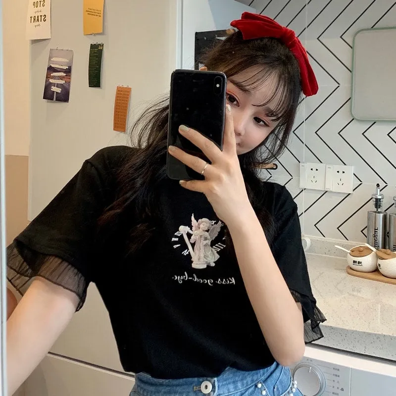 Kawaii Gothic Angel Print T-Shirt
