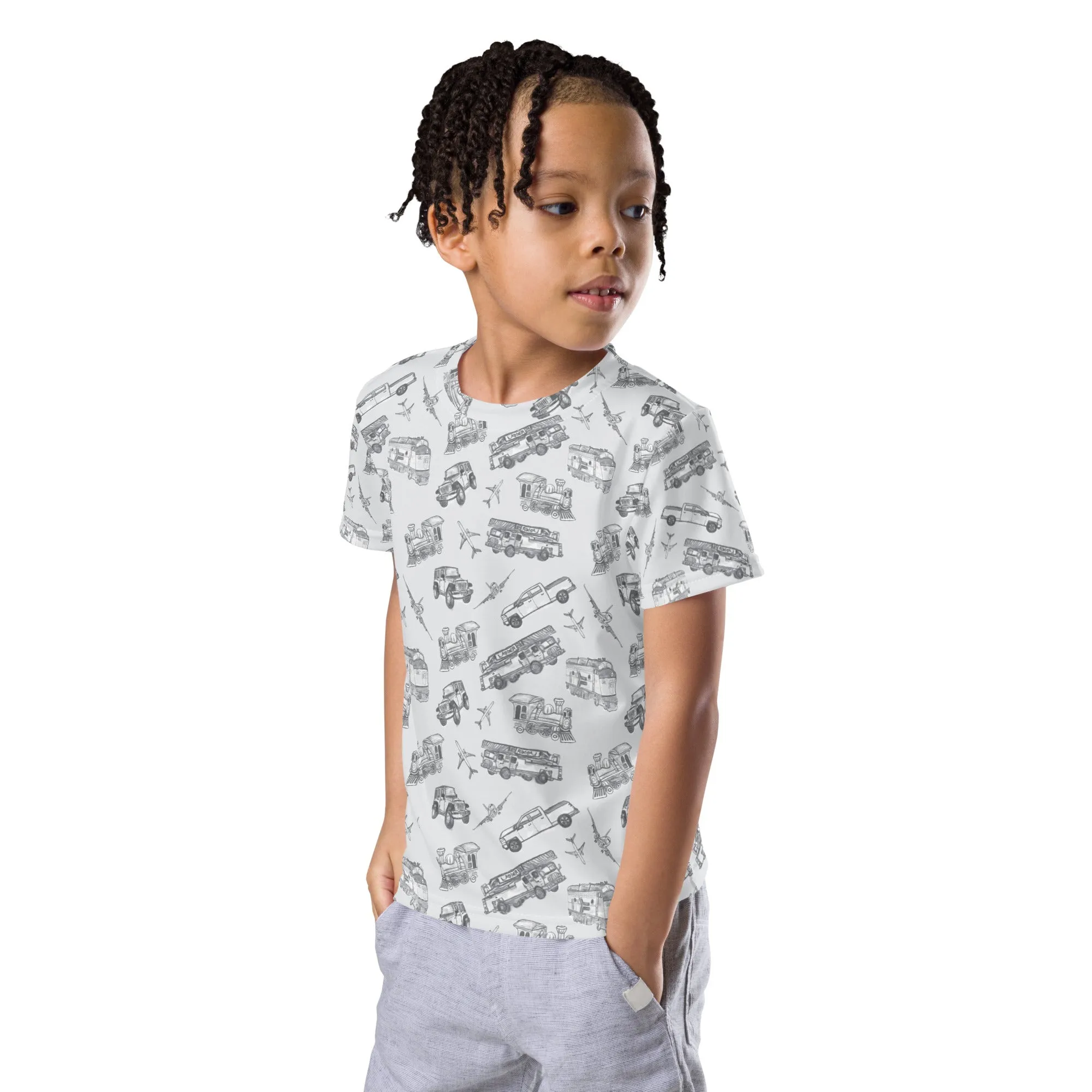 Kids crew neck t-shirt-Trains, Planes and Automobiles