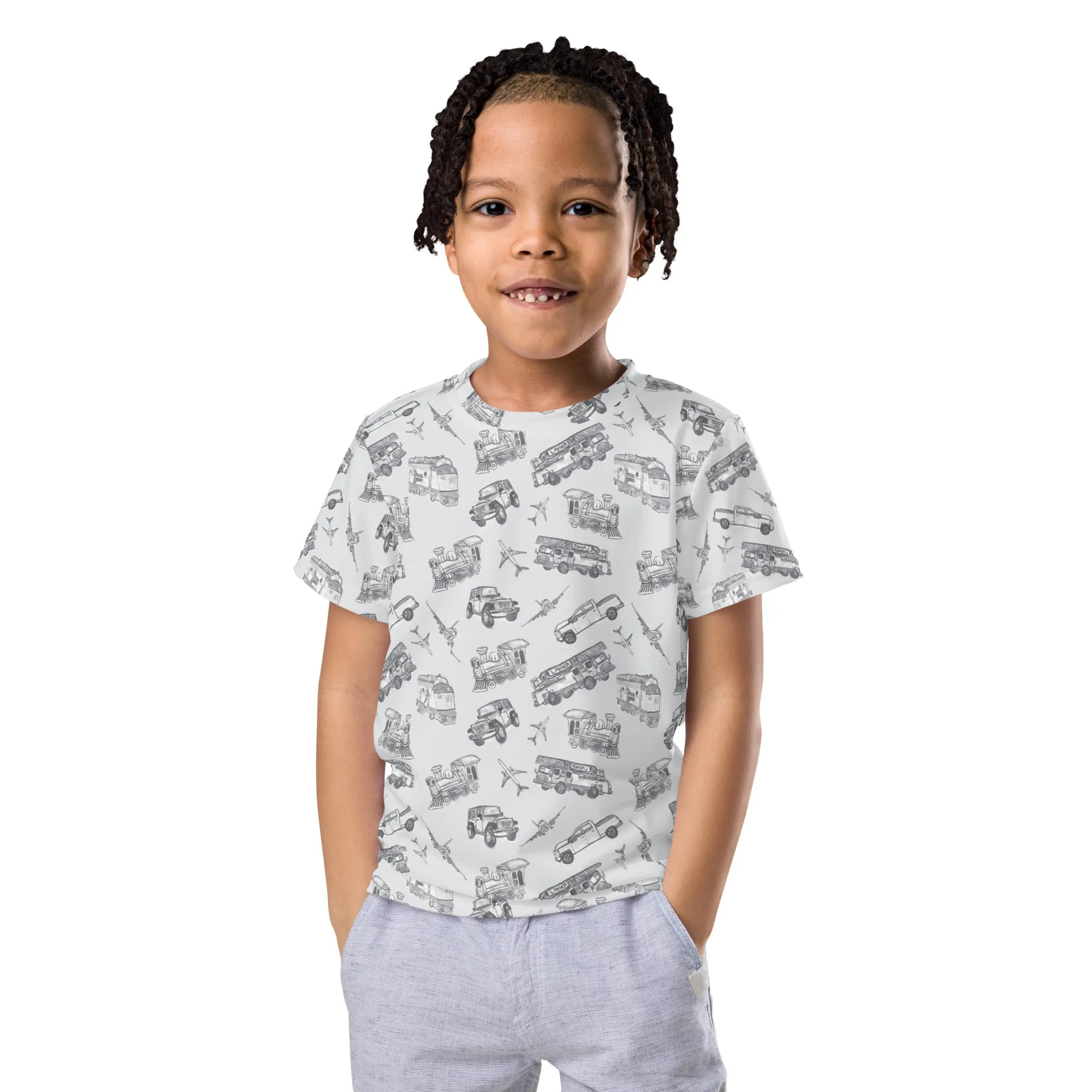 Kids crew neck t-shirt-Trains, Planes and Automobiles