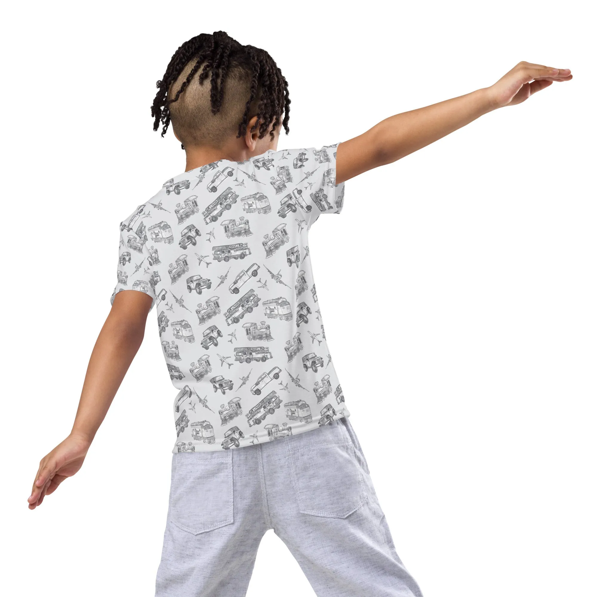 Kids crew neck t-shirt-Trains, Planes and Automobiles