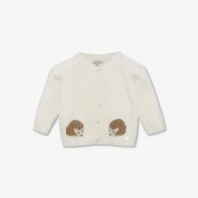 Knitted cardigan hedgehog "Thorns" intarsia 0-9 months Trotters, white
