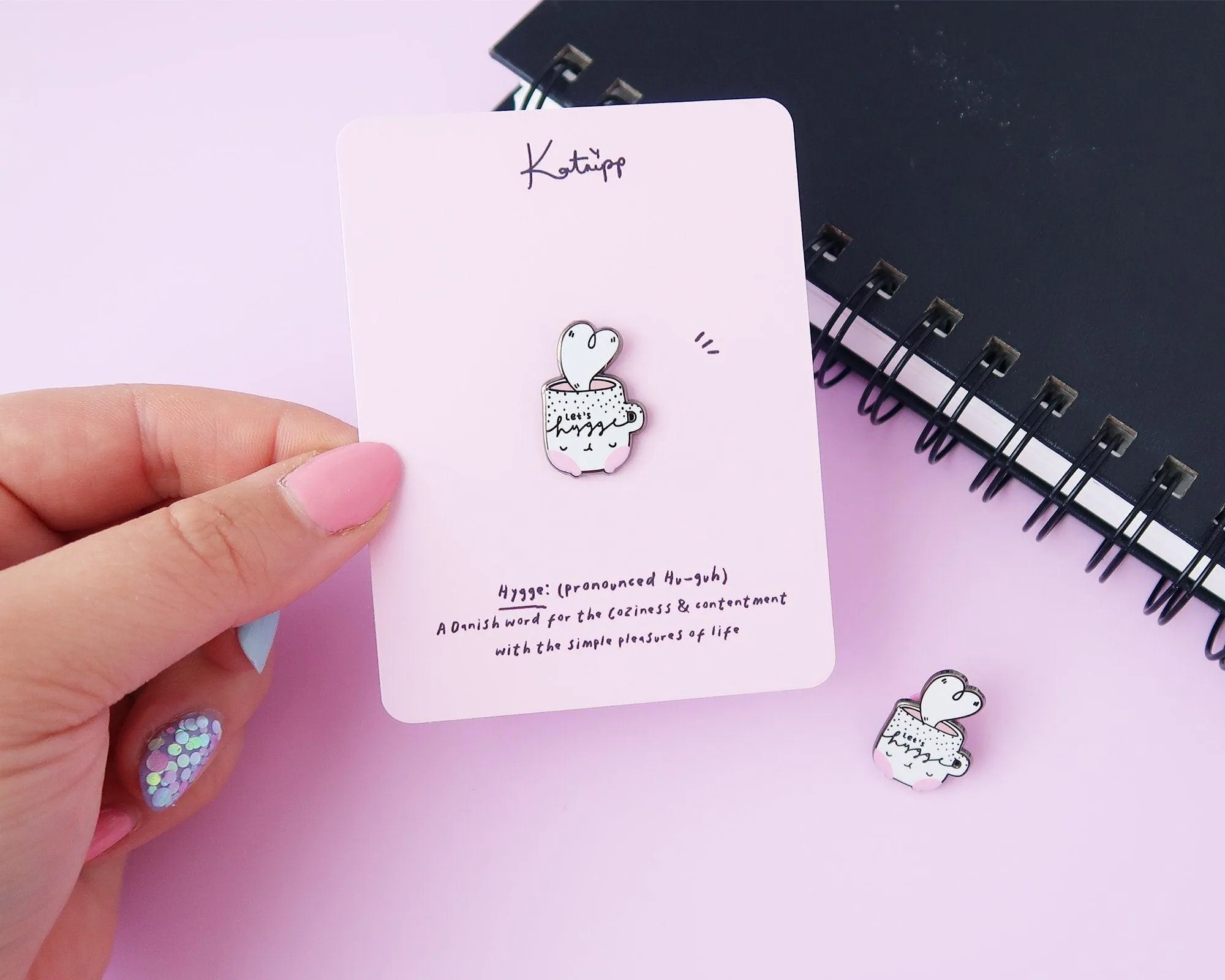 Let’s Hygge Enamel Pin | Cute Cosy Mug Pin | Kawaii Hygge Lifestyle Accessory